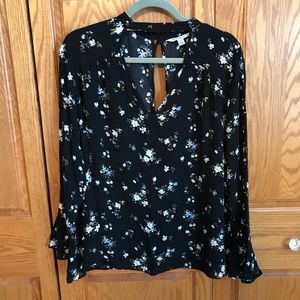 American Eagle Floral Bell Sleeve Choker Blouse